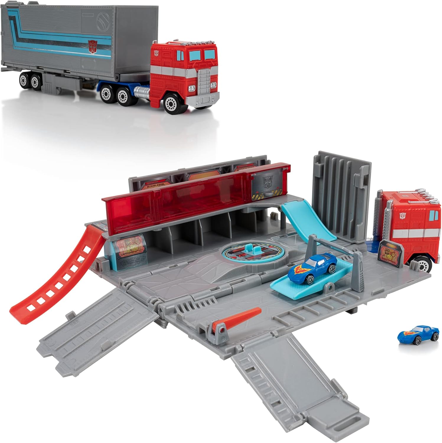 Micro Machines Optimus Prime Hauler PLAYSET - Converting Playset with Eight Unique Actions Zones and Exclusive Autobot Corvette