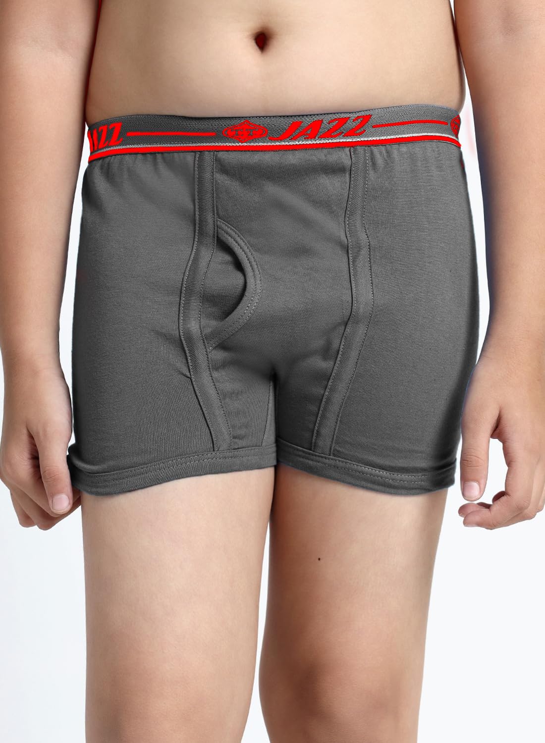 FUNKOOL Boys |Regular Fit|Breathable & Soft Innerwear|Front Open|100% Cotton Long Trunk |Kids Innerwear|Jazz Fine Long Top Elastic|Boys Trunk 9-10 Years Pack of 3-Anthra-Skin-Grey 3