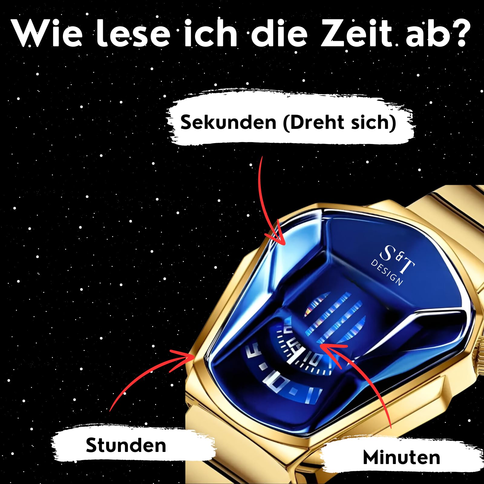 S&T Design Quarzuhr Herren Uhr Edelstahl Armbanduhr Herrenuhr Geschenkebox Etui, inkl. Armbandkürzer & Etui, Männer Uhr 3Bar Wasserdicht Analog Geschenk 4.4