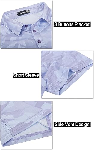 Miniatura 5 de TAPULCO Camisetas tipo polo de secado rápido para hombre, diseño de camuflaje, atléticas, ligeras, transpirables, casuales, para golf