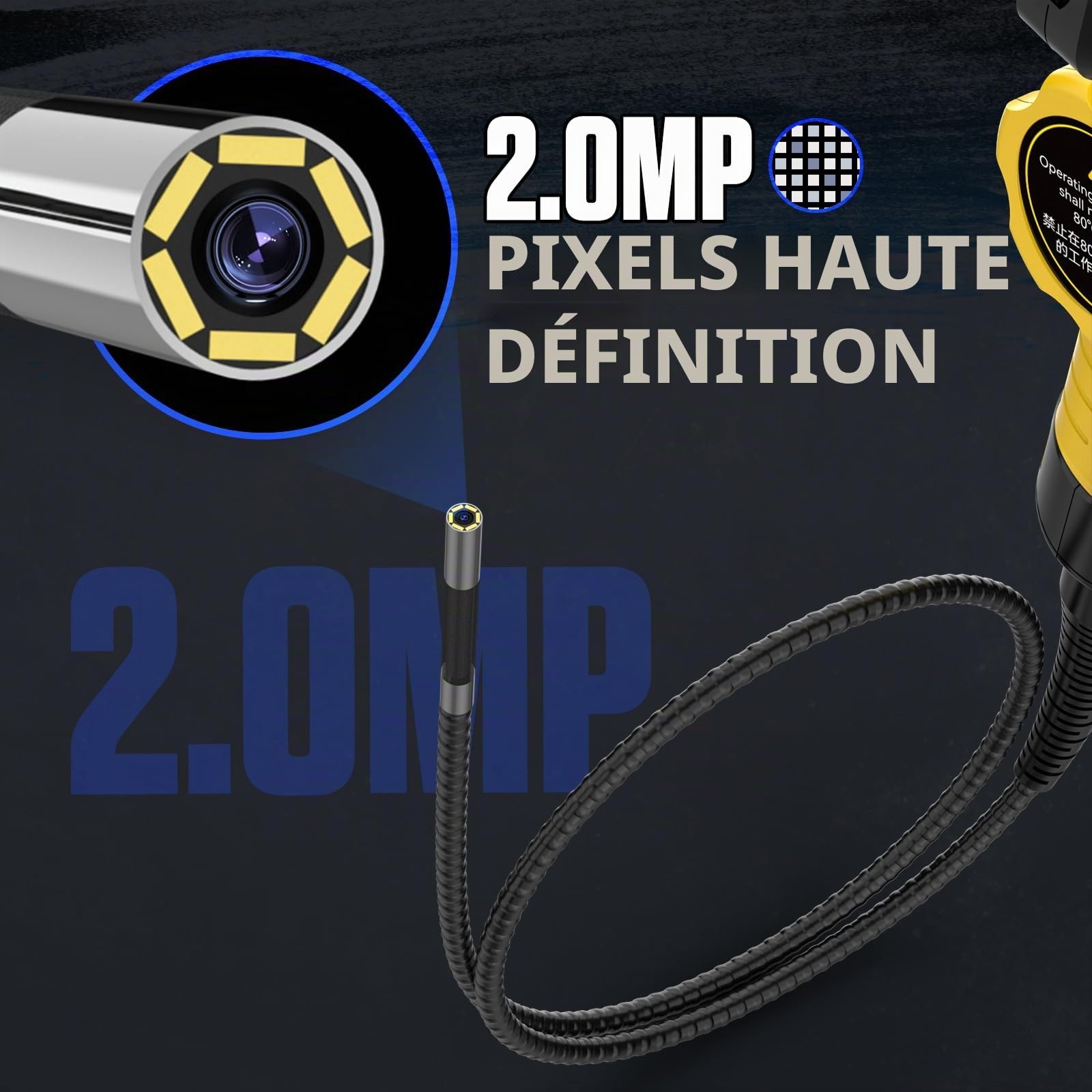 AUTOOL Caméra endoscopique bidirectionnelle 210° avec lumière, caméra d'inspection endoscope de 0,5 cm, endoscope articulé 1080p de 12,7 cm avec lumière LED, câble flexible de 90 cm, carte SD de 32 Go