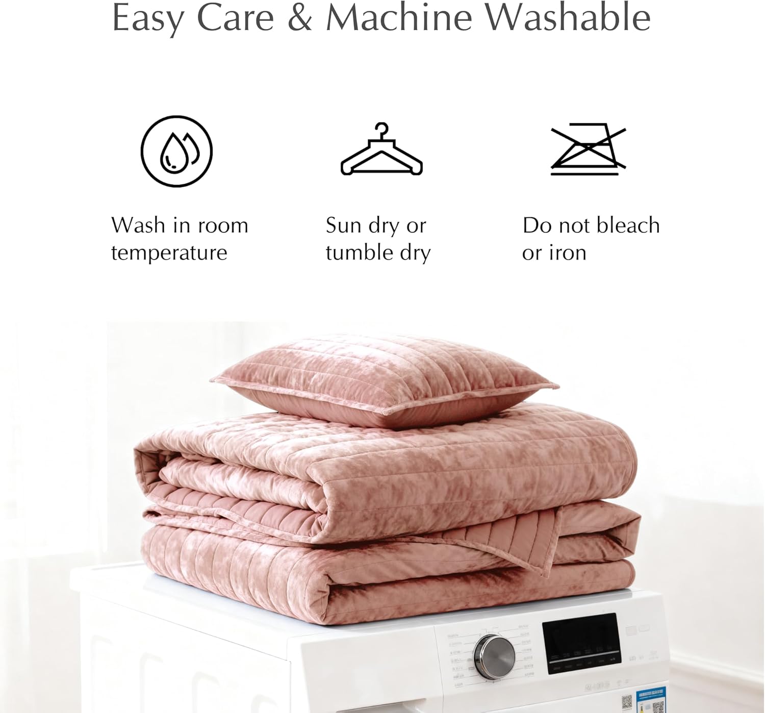 WRENSONGE Velvet Queen Quilt Set-3 Pieces Clay Pink Luxurious Velvet Striped Channel Comforter with 2 Shams, Soft Bedspread Coverlet Quilted Bedding Set for All Season - Image 9