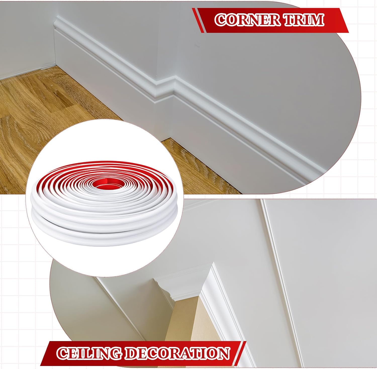 65.6ft Peel and Stick Molding Chair Rail Panel Flexible Crown Molding Trim Self Adhesive Panel Moulding Decor Lines for Wall Door Cabinet Frame Mirror Window Border(1.6 Inch X 65.6 ft,White)