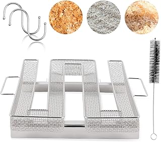 colmanda Affumicatore Barbecue Inox Fumatore Barbecue Smoker Box Cestello per Barbecue in Acciaio Inox con Spazzola per Tutti i Tipi di Barbecue, Griglie, Affumicatori (A)