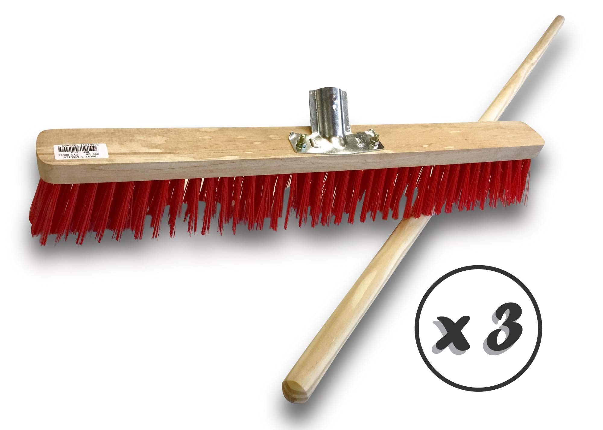 Szczotka warsztatowa typu kantonierka | Zestaw 3 | Outdoor Track | Długość 60 cm | Wypełnienie szczotką PCW | Drewniana podeszwa | Metalowe gniazdo Ø 28 mm | Drewniany uchwyt 1,40 m | Kibros 2360BMx3