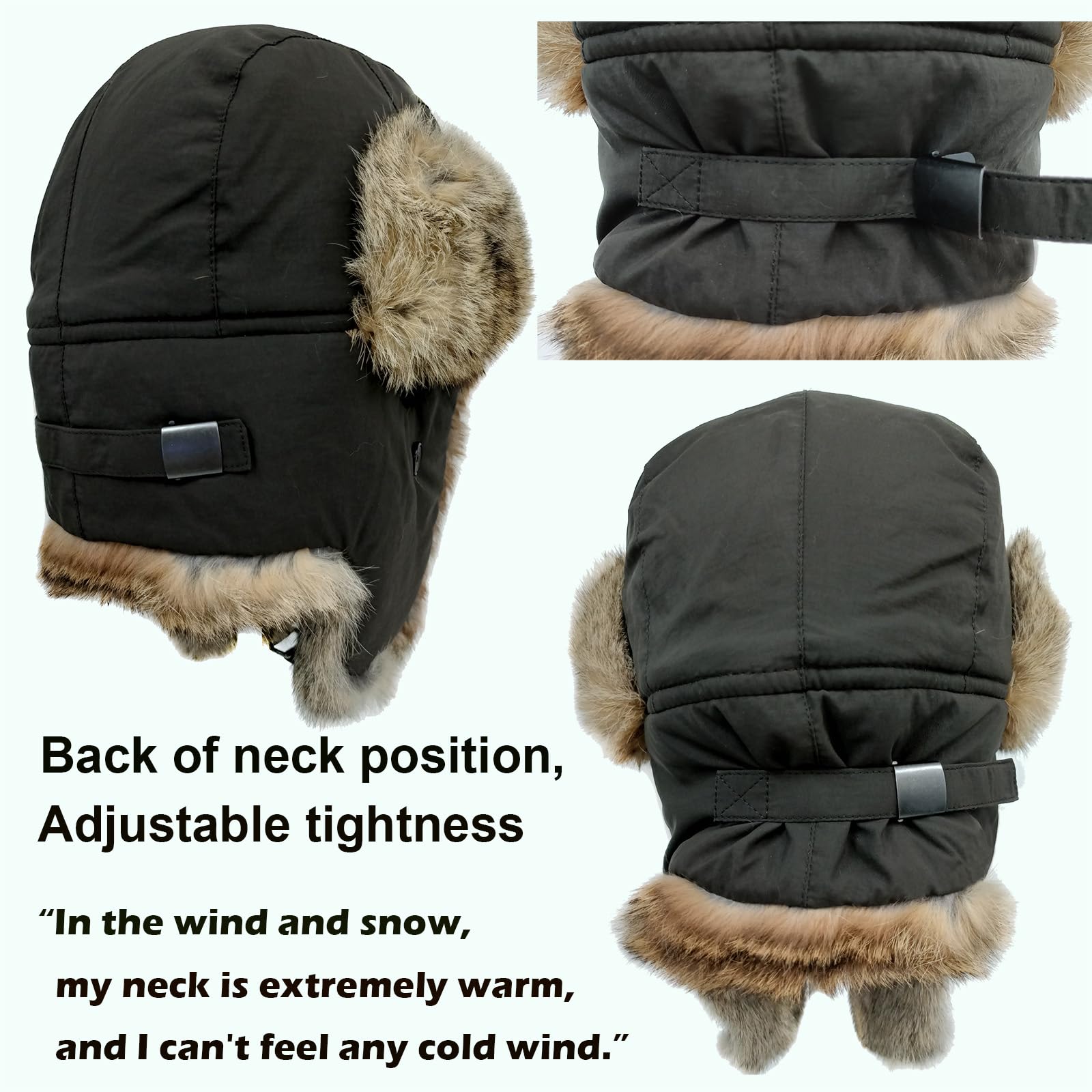 HEYANN Russian Hut Fliegermütze Herren, Kaninchenfell Ushanka Russenmütze Wintermütze Trappermütze Herren Fuzzy Winter Fellmütze mit Ohrenklappen Warme Russenmütze Mütze