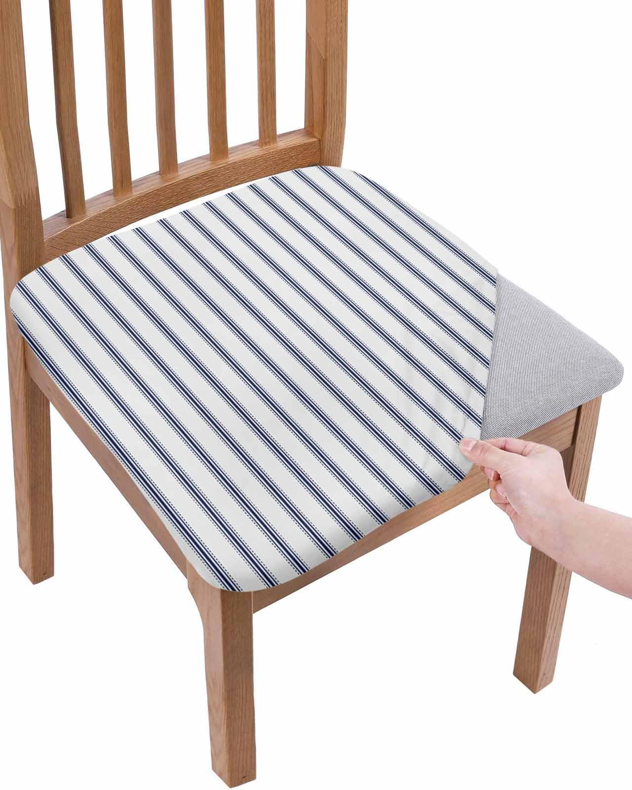 DecorLovee Navy Blue Striped Seat Covers for Dining Room Chairs Covers, Office Chair Seat Cover, Navy Blue White Stripes Farmhouse Chair Slipcovers
