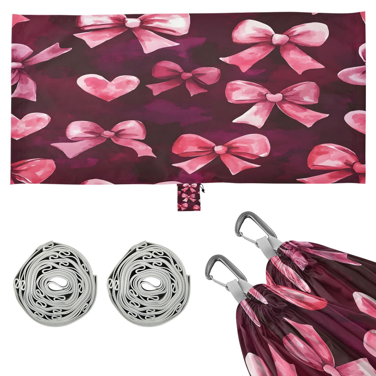 ATTX Watercolor Heart Bows Camping Hammock - Lightweight & Portable Hammocks, Heavy Duty 330lbs Capacity for Indoor, Hiking, Backpacking, Travel, Backyard, Beach#542