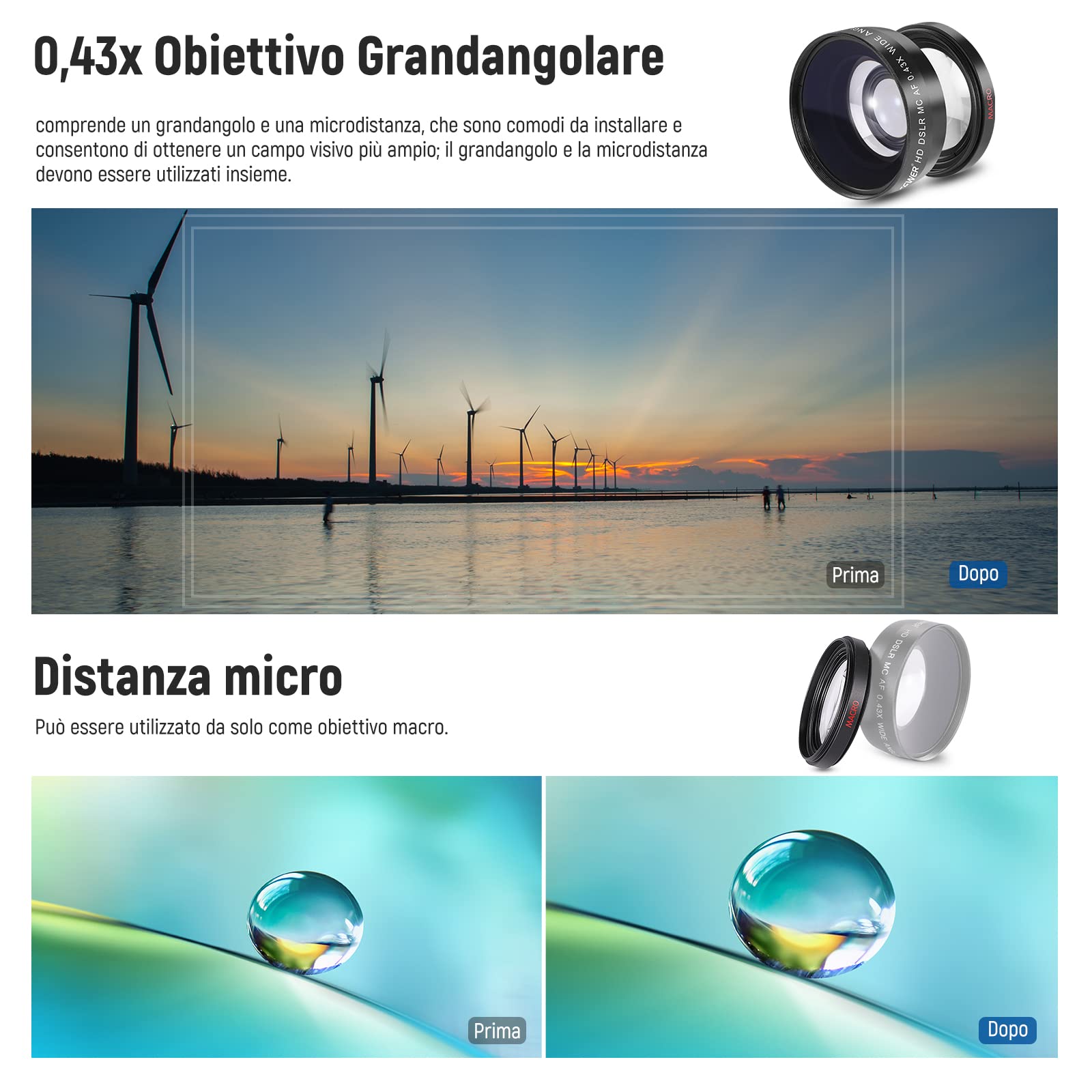 NEEWER Set di Lenti e Filtri da 52mm: Grandangolo/2,2X Teleobiettivo Aggiuntivo per Obiettivo APS-C 18mm-85mm, (+1+2+4+10) Close Up Macro/ND/UV/CPL/FLD per Obiettivi con Filettatura ⌀52mm