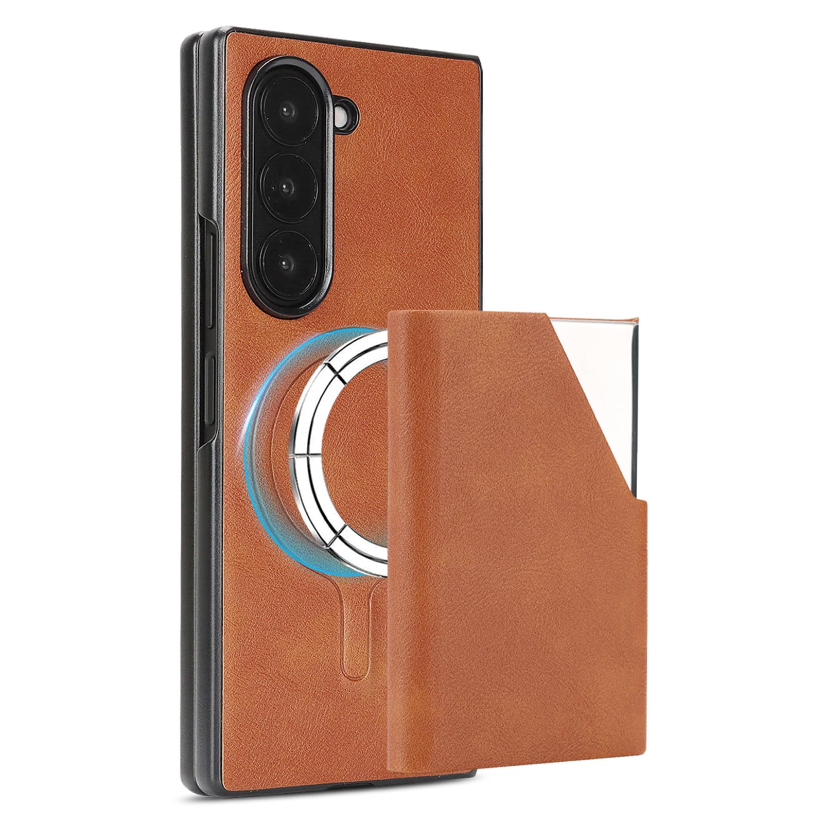 Funda Magnética For Samsung Galaxy Z Fold 8 Ultra, Tarjetero De Cuero Desmontable, Cubierta De Protección Vintage, Soporte De Absorción De Golpes, Carcasa De Carga Inalámbrica(Orange)