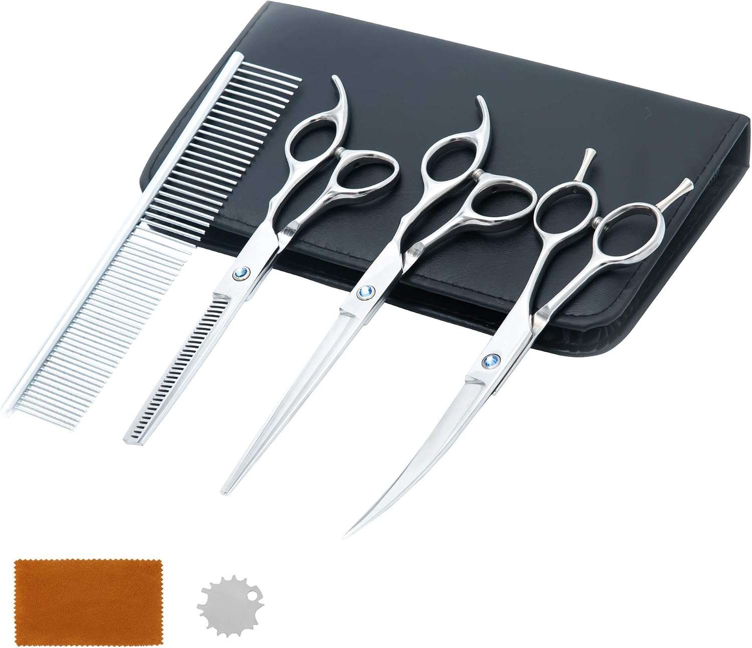 Walspir Dog Grooming Scissors, 7.0in Titanium Professional Grooming Scissors For Dogs, Straight & Thinning & Curved Scissors 4pcs Set…