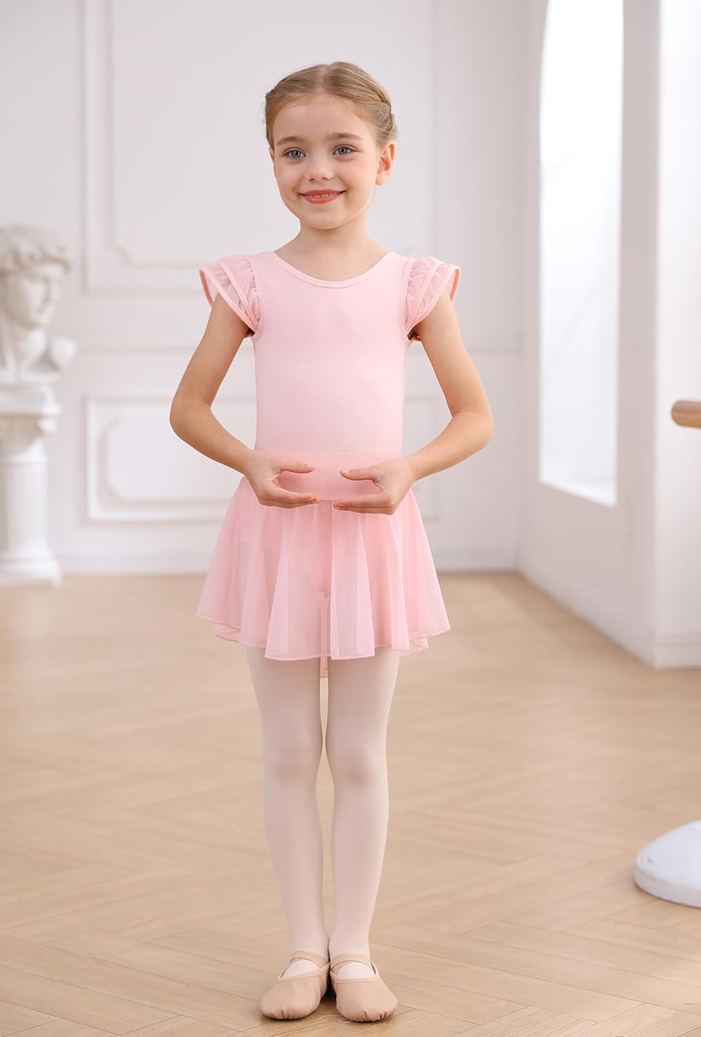 MdnMd Girls Dance Ballet Leotards Dresses for Toddler Ballerina Outfit Skirt Hollow Knot Back Flutter Sleeve - Image 4