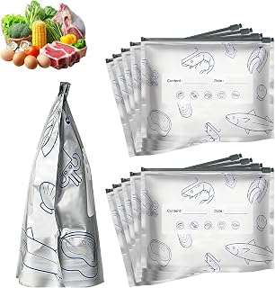 10PCS Reusable Sealable Preservation Storage Bags, Stand Up Foil Vacuum Bags with Label and Zip Lock to Retain the Freshness of Vegetable Fruit Meat, Small