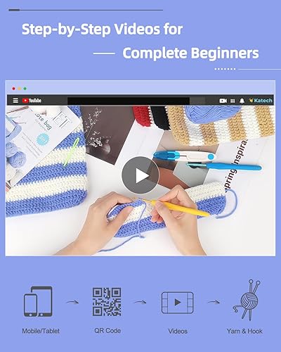 Miniatura 3 de Katech Kit de ganchillo para principiantes, juego de ganchillo a rayas, incluye ganchos de ganchillo de hilo, ganchillos completos guía paso a paso,