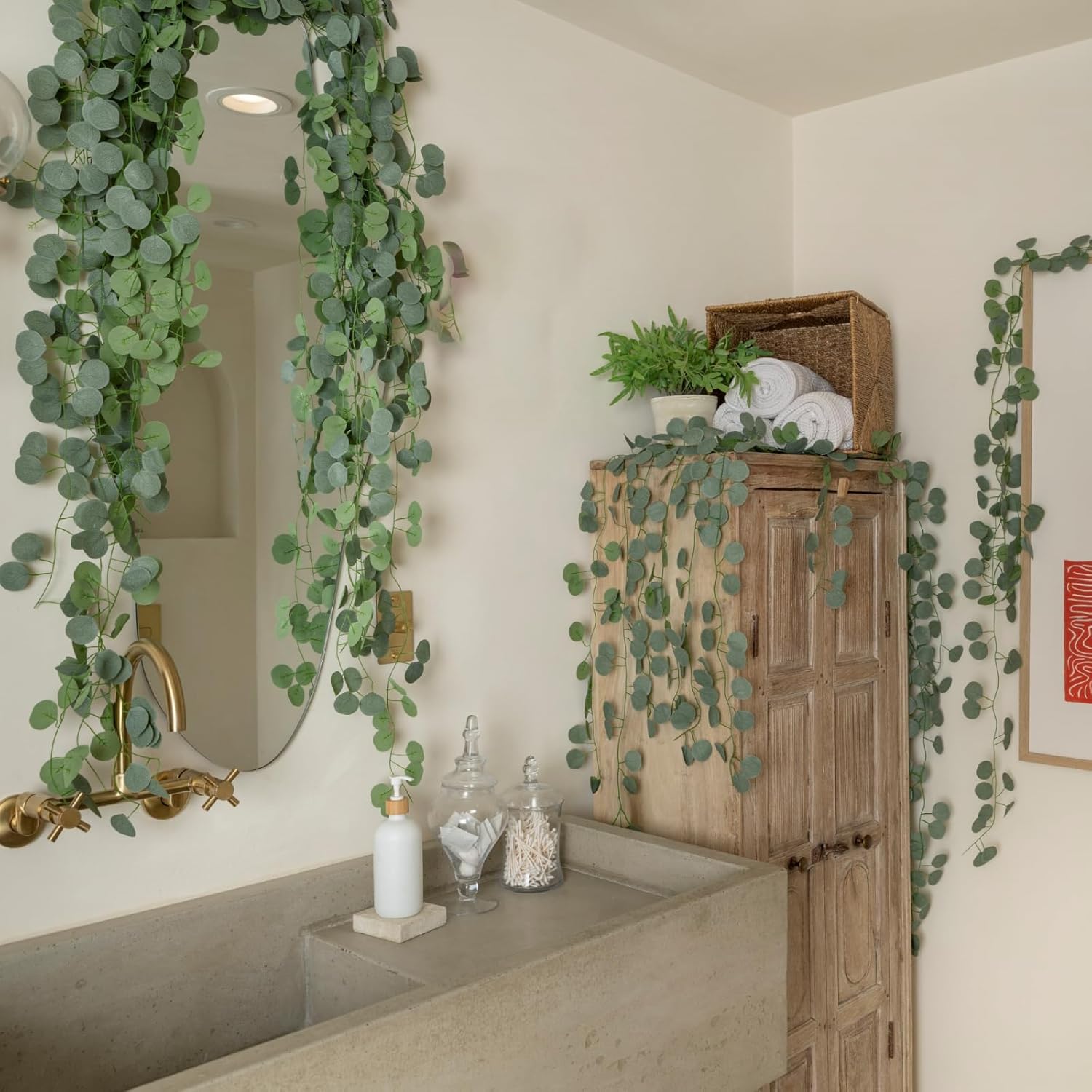 CQURE 24 Pack Eucalyptus Garland, Artificial Greenery Garland Faux Eucalyptus Leaves Table Vines for Wedding Backdrop Fireplace Arch Door Wall Room Decor（168FT） - Image 5