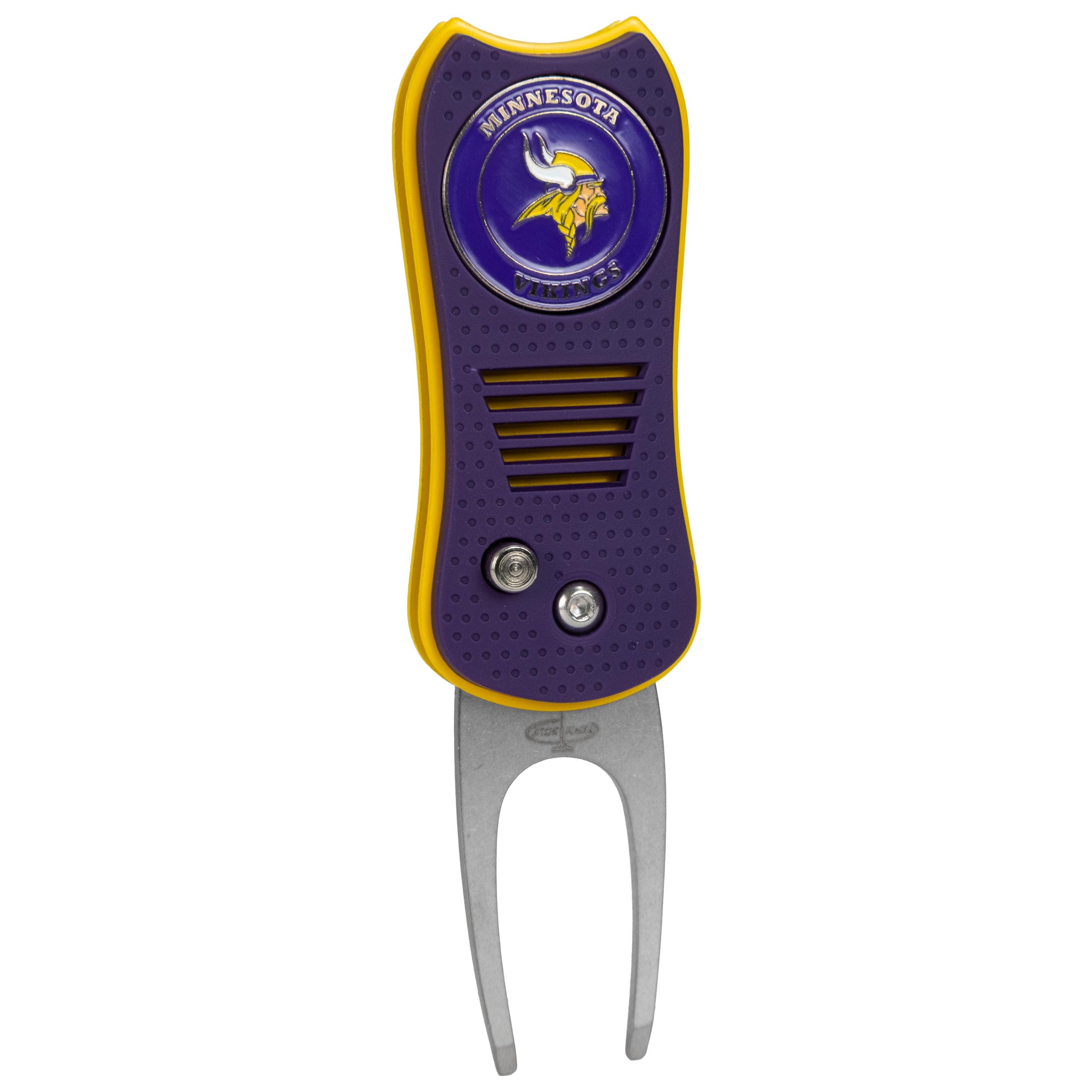 Team Golf NFL Minnesota Vikings Retractable Divot Tool with Double-Sided Magnetic Ball Marker, Features Patented Single Prong Design, Causes Less Damage to Greens