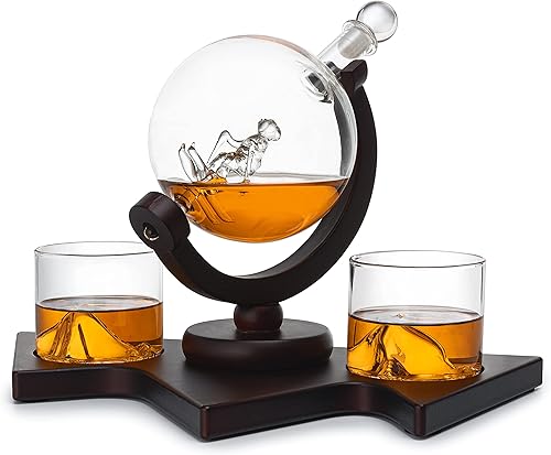Miniatura 2 de The Wine Savant - Decantador de vino y whisky de esquí, 28.7 fl oz con 2 vasos de montaña Glacier - 14 pulgadas de largo para whisky, whisky,