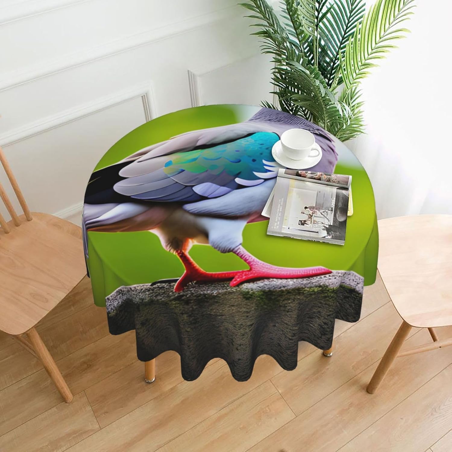 Cartoon Pigeon 3 Print Wrinkle Free Dining Table Cover for Birthday Party Farmhouse Tablecloths Up to 60 x 60 Inches