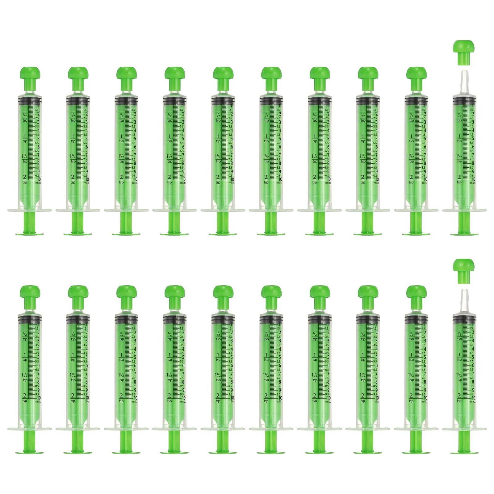 sourcing map Feeding Syringes with Cap, Plastic Syringes for Liquid Pet Feeding Measuring Tool No Needle 10ml, (Green, 20 Pcs), Intended for Dog / Cat / Rabbits / Small Animal / Scientific Lab