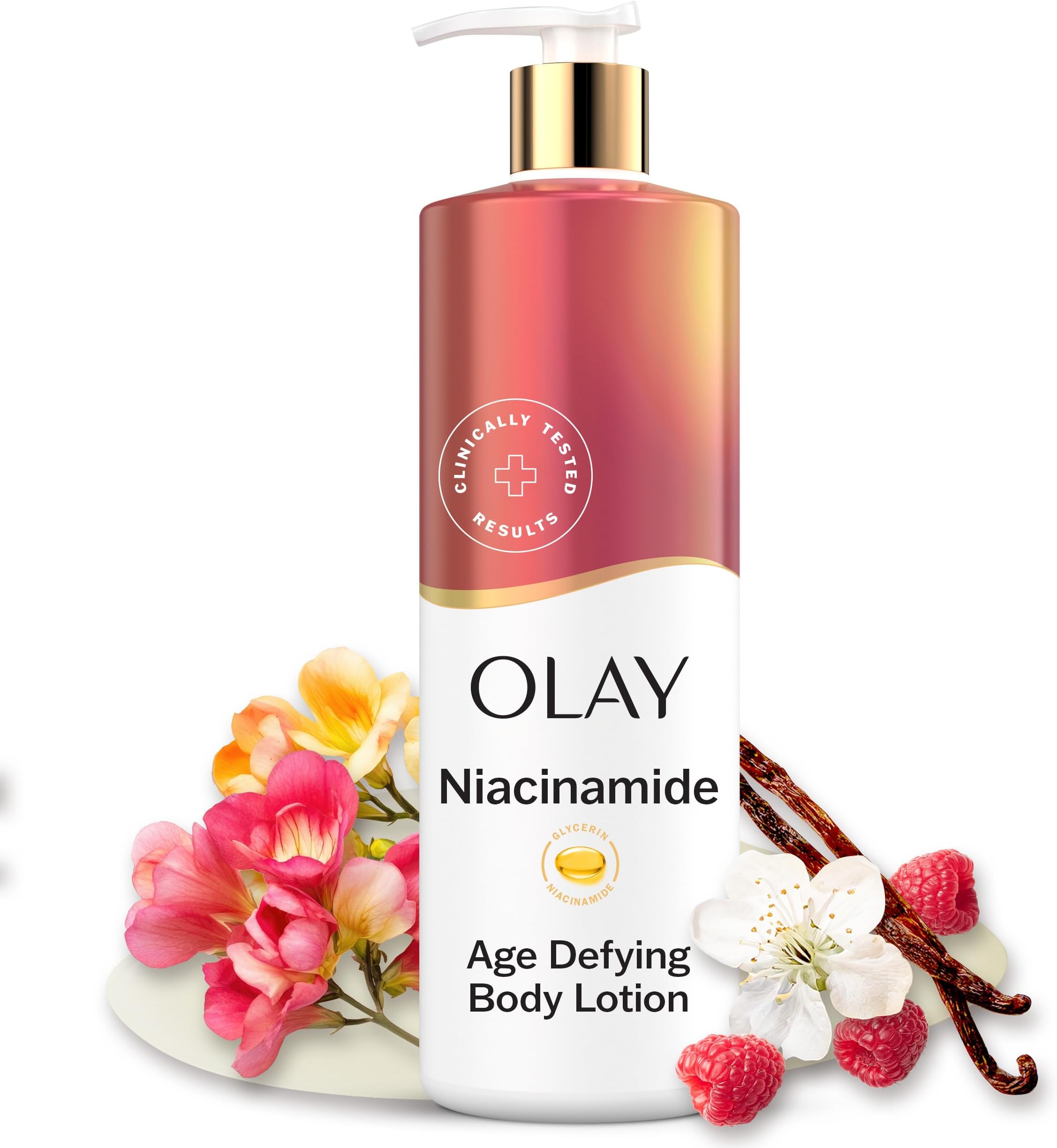 Olay Body Lotion for Women, Age Defying with Niacinamide Serum, Visibly Reduce Signs of Skin Aging, 24hr Moisture & Hydration, Fast Absorbing Formula, Vitamin B3 Complex, For All Skin Types, 17 fl oz
