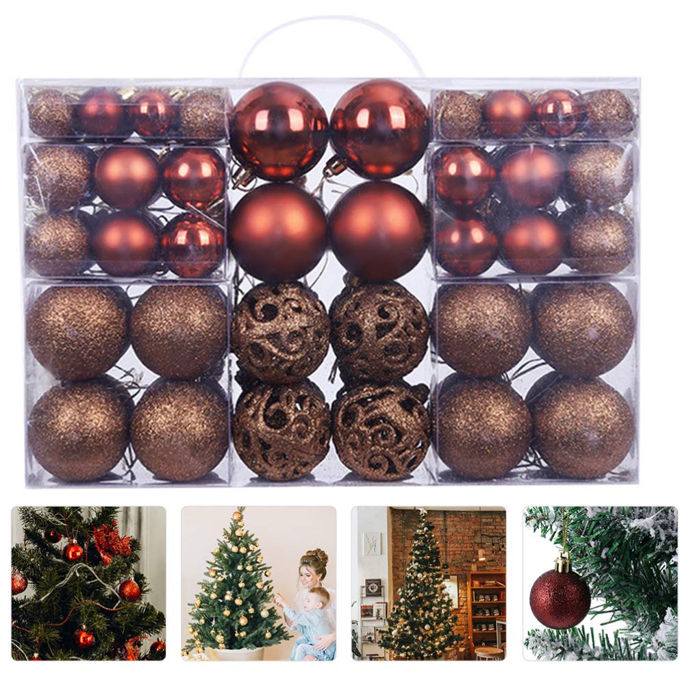 Toyvian 1 pudełko / 100 sztuk bombek choinkowych z ornamentami z tworzywa sztucznego, nietłukące się, brokatowe bombki choinkowe, zawieszka, dekoracja weselna (6 cm, kawowe)