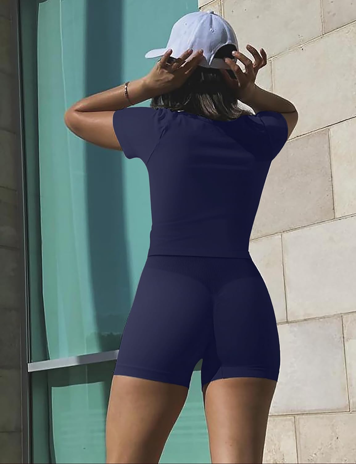 OLCHEE Womens Workout Sets 2 Piece Seamless Summer Outfits Scrunch Butt Shorts Crew Neck T-shirt Matching Clothing Set - Image 6