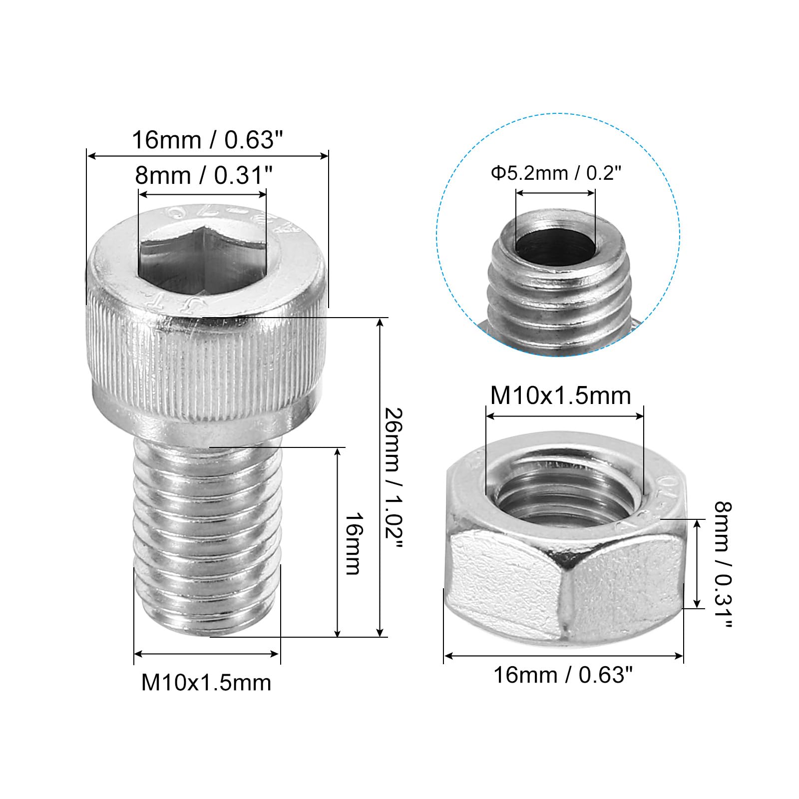 PATIKIL M10x16mm 304 Stainless Steel Hollow Bolt - Image 2