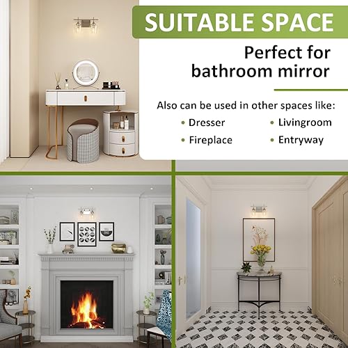 Miniatura 2 de Lámpara de tocador de baño, 2 luces de baño sobre espejo, luces plateadas para baño con vidrio transparente, lámpara de pared moderna para armario,