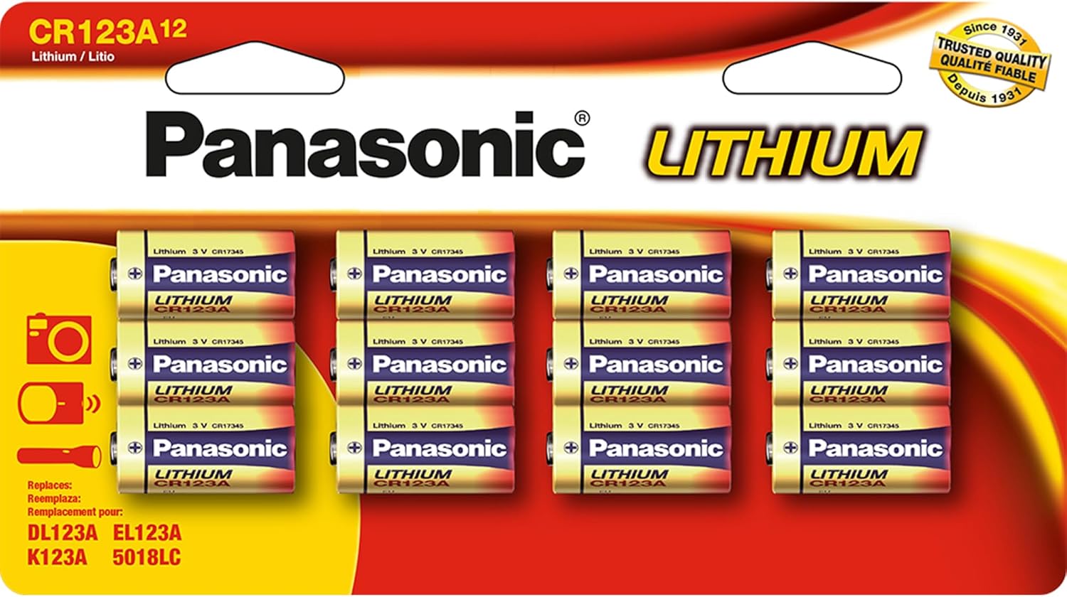 Panasonic Energy Corporation CR-123PA/12B CR123A Lithium Batteries, Pack of 12