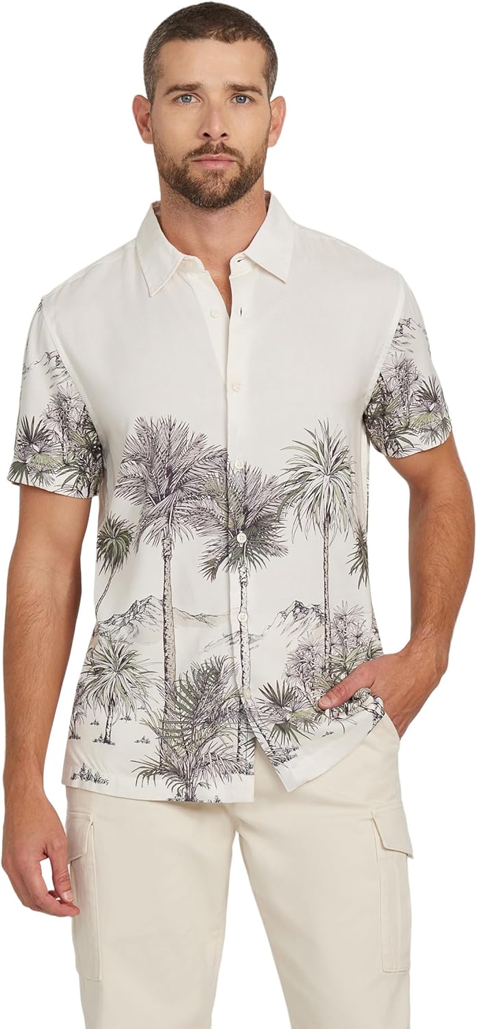 GUESS Mens Eco Short Sleeve Eco Rayon Palm Canyon Shirt