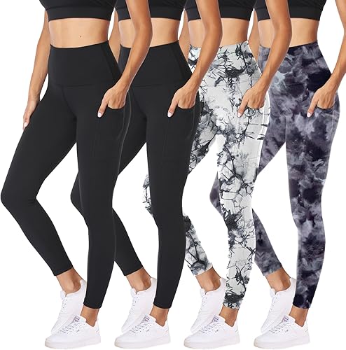 Miniatura 69 de NexiEpoch - Paquete de 4 leggings suaves para mujer, con bolsillos, control de abdomen y cintura alta, pantalones capri para yoga y ejercicio
