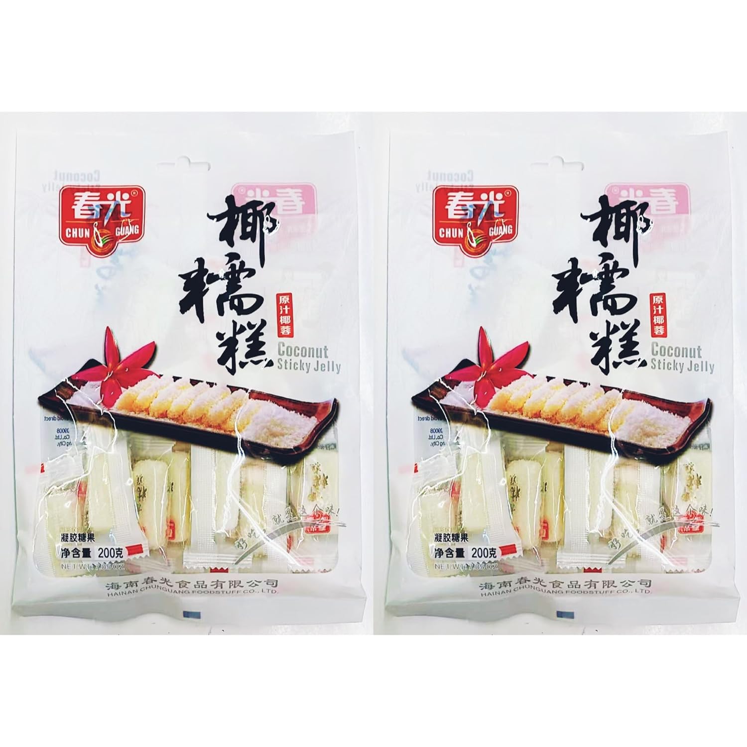 Coconut Sticky Jelly, Gelatinized Candy,Traditional Asian Dessert, 200g, 2 Pack