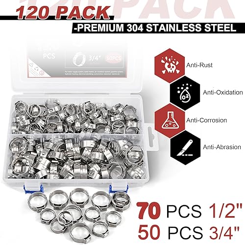 Miniatura 17 de Hydencam - Paquete de 60 anillos de crimpado PEX de 3/4 pulgadas, abrazaderas Pex de acero inoxidable 304 de alta calidad, anillos de abrazadera Pex
