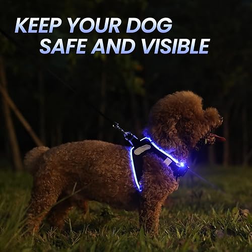 Miniatura 3 de PcEoTllar Arnés con luces LED para cachorros, perros pequeños y medianos, arnés reflectante recargable sin tirones, arnés para perro con luz