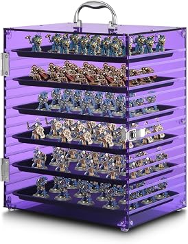 Acrylic Miniature Carrying Case with 6 Magnetic Metal Trays, Display & Transport Storage Case with Protective Door,Compatible with Warhammer 40K Miniatures Purple, Large