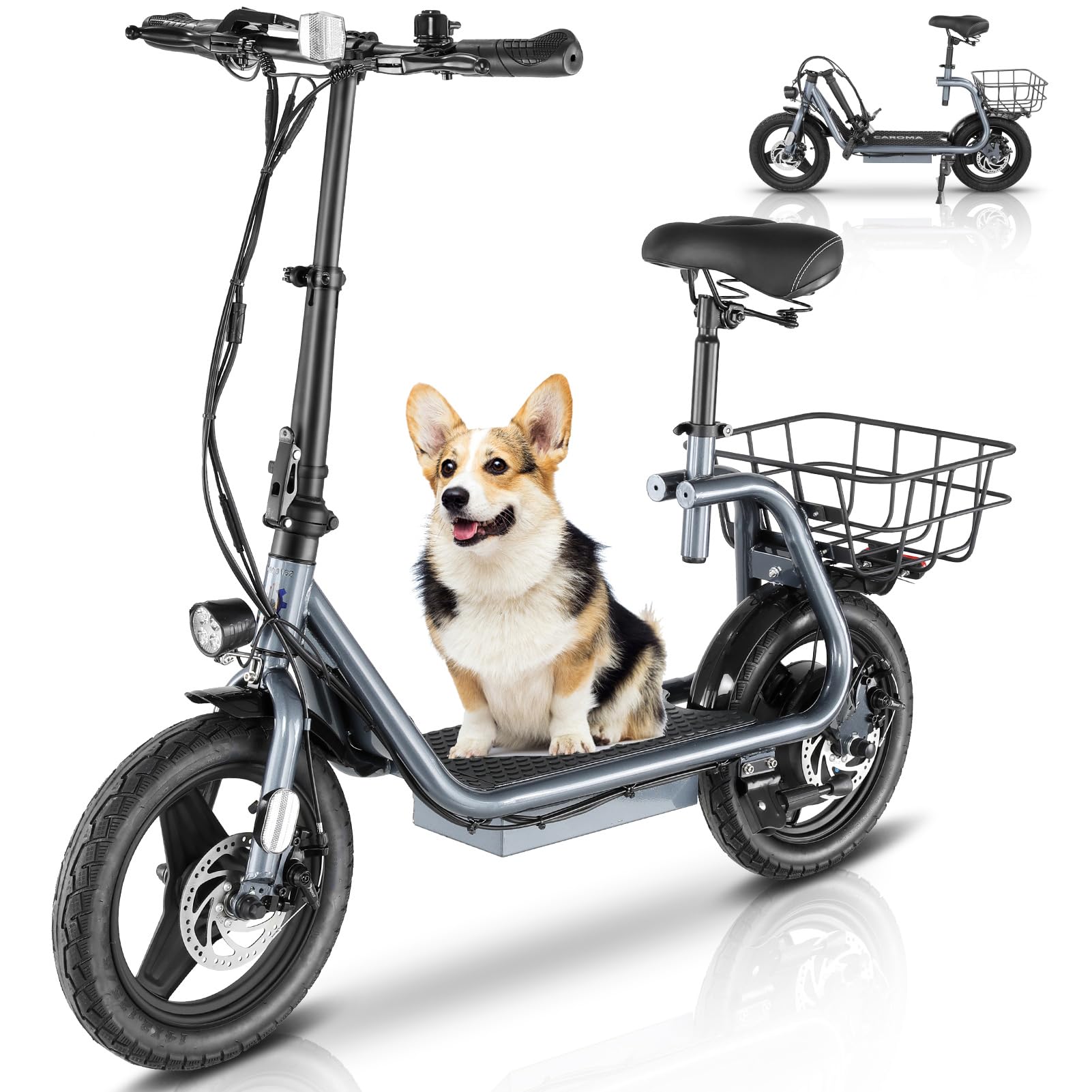 Caroma Peak 500W/800W/1200W Electric Scooter with Seat 14" Tire, 30 Miles Range 20MPH Max Speed, Foldable Electric Scooter for Adults 300 LBS Max Load