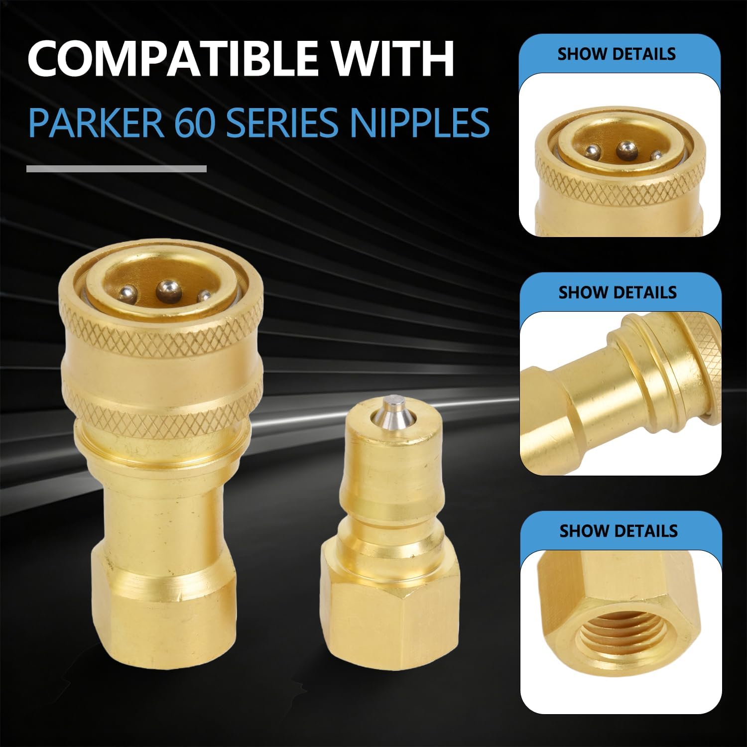 1 Set Of 1/4" Hydraulic Quick Connect Nipple Compatible With Parker 60 Series Nipples BH2-60 BH2-61