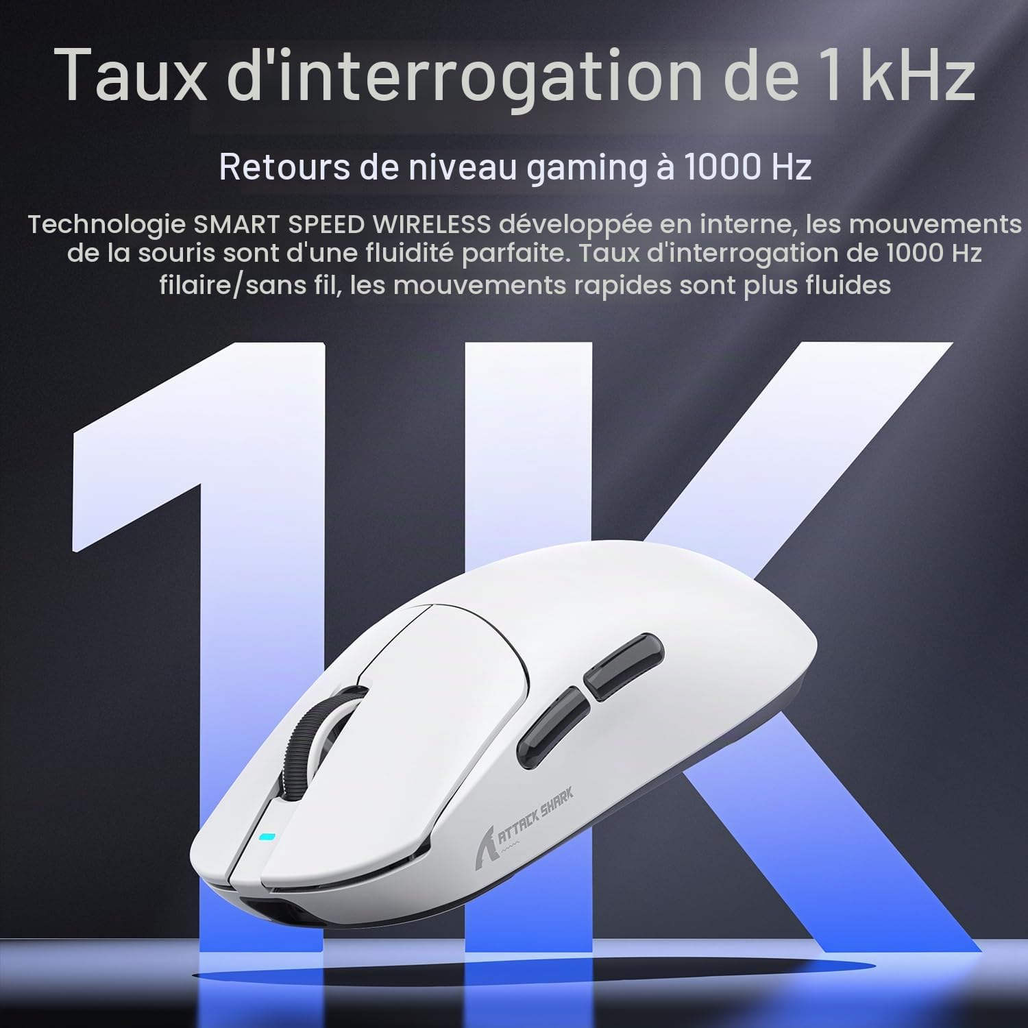 MAMBASNAKE Attack Shark X8PLUS Souris de Jeu sans Fil, Capteur PixArt PAW3395PRO, 40000 DPI, Bluetooth/2,4GHz sans Fil/Filaire, Ultra-légère 55g, Pieds en PTFE Double Couche, pour PC/Xbox/Mac (Blanc)