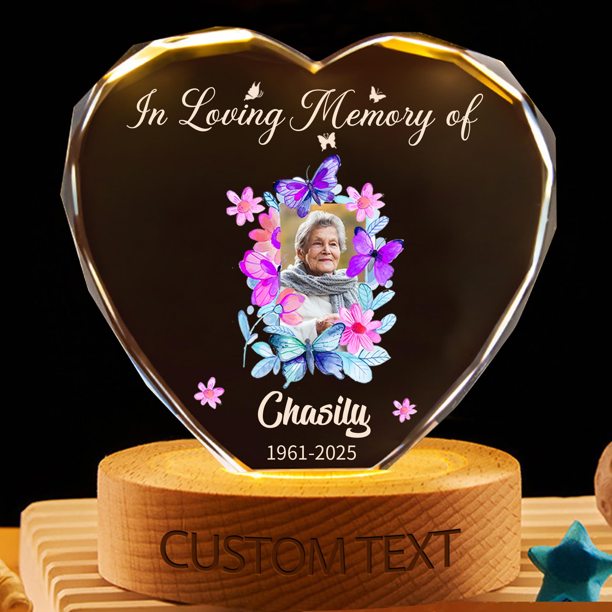 KKIIOEXX Personalized Photo Crystal Lamp,Custom Photo Light Up Night Light Memorial Keepsake,Remembrance Memorial Sympathy Gift for Loss of Loved One
