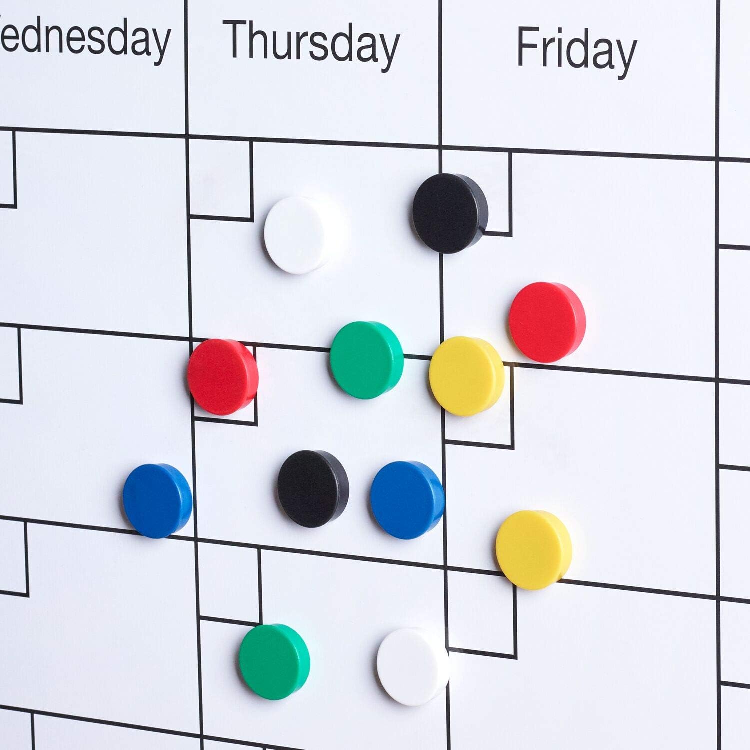 Scribble Round Fridge Magnets, Button Shaped, Small Colorful Magnetic Discs for Kitchen, Cabinet or Classroom, Perfect for Whiteboard. Assorted Colors: Red, Blue, Green, Black, Yellow & White.