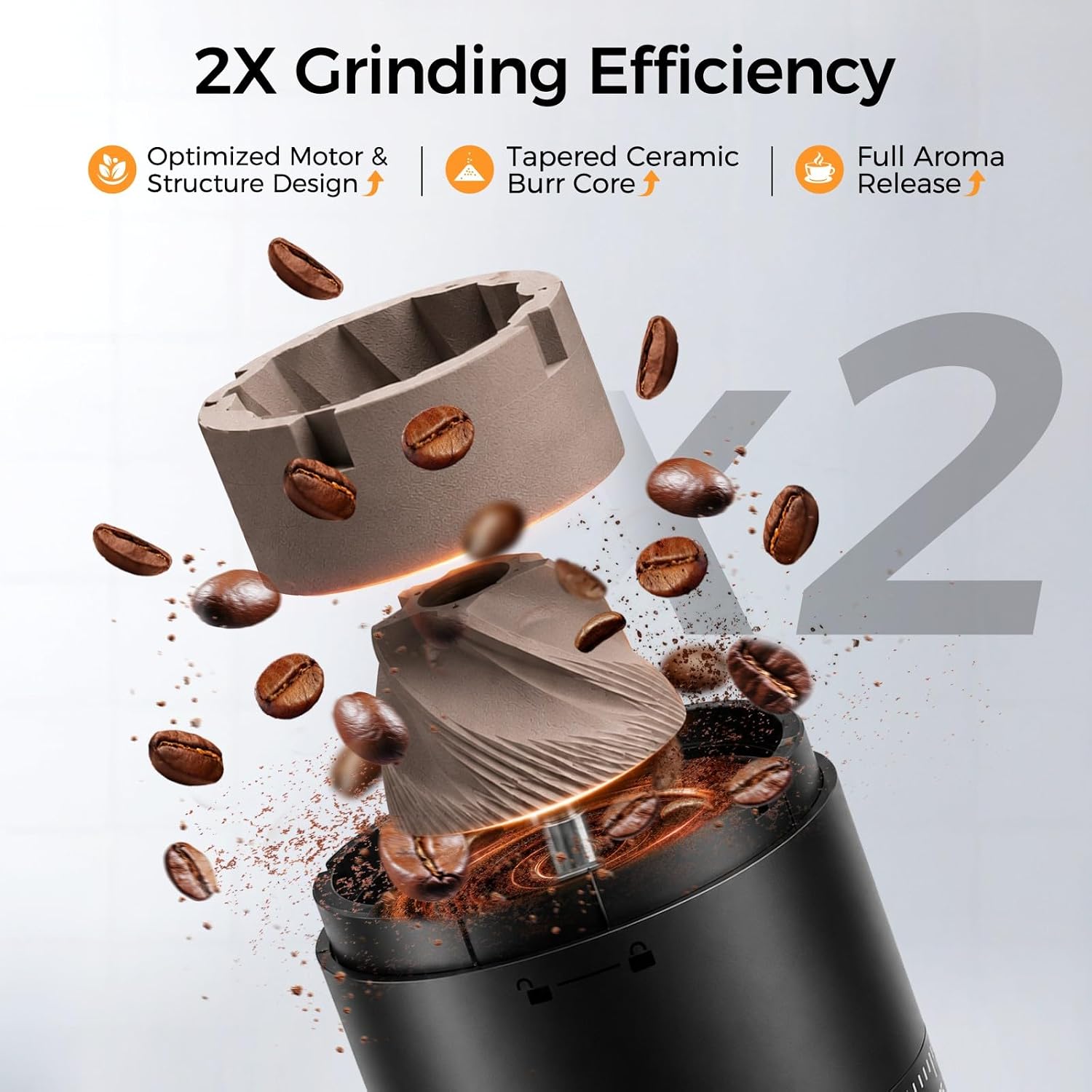 MERTTURM Portable Electric Burr Coffee Bean Grinder, 90 Precision Settings, Portable Espresso Grinder with 18 Cups Per Charge, 2X Faster Grinding, Battery Visual Display for Office Travel Camping
