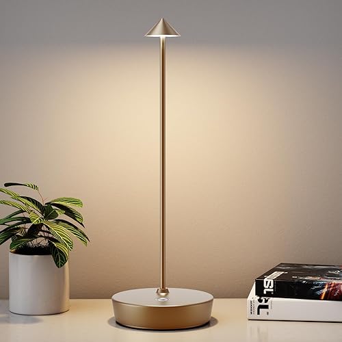 Lámpara de mesa inalámbrica recargable, batería LED portátil de 6000 mAh, lámpara de escritorio USB de metal, 3 niveles de luz de brillo para