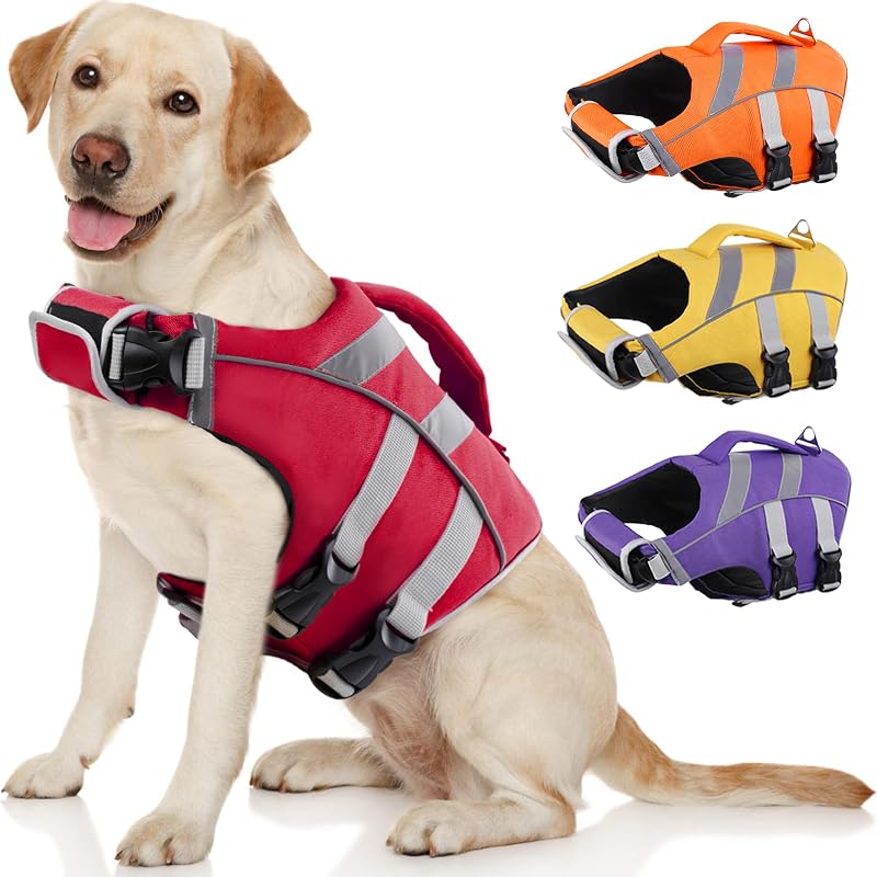 Colete Salva-Vidas Refletivo para Cães Kuoser com Alça e Ajuste, Vermelho Rescue Red, X-Small (32,77–45,97 cm)