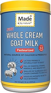 Made by Nature Pure Whole Cream Goat Milk Powder - 16 oz - Lactose Friendly, Easy Digestion, Calcium, Prebiotics, Essential Nutrients, healthy instant creamer, baking, 53 servings
