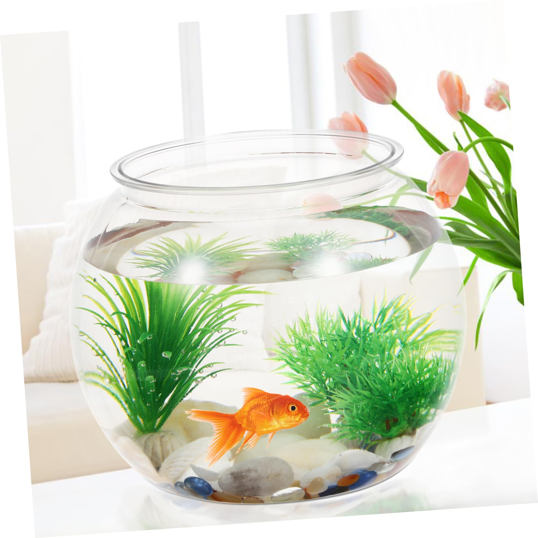 Pecera Plástica Transparente Redonda para Escritorio Acuario Pequeño Durable de Pet Decoración para Oficina y Resistente a para Peces Betta y Tortugas