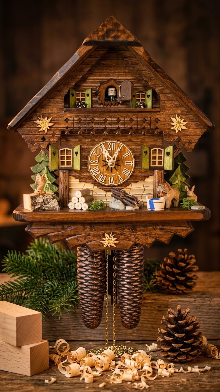 Cuckoo Palace Zegar z kukułką, letni domek na łące z 8-dniowym ruchem, wysokość 34 cm