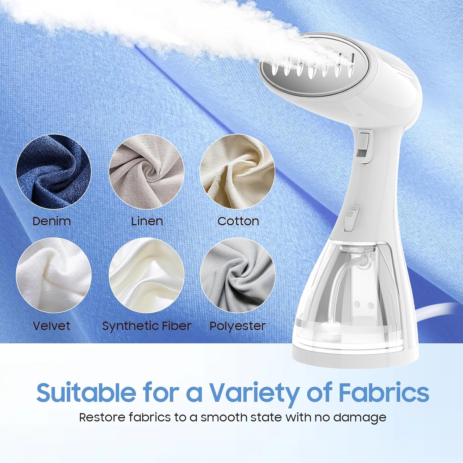 Handheld Portable Garment Steamer for Clothes - 1350W Clothes Steamer Remove Wrinkles for All Fabrics, 15S Fast Heat-Up, Make Clothes Soft & Smooth