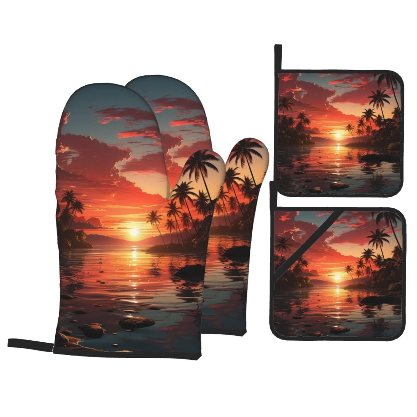 Maniques imperméables et antidérapantes pack de 4 protections thermiques décor coucher de soleil