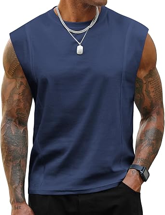 Mens Sleeveless Tank Tops Oversized Cut Off T-Shirts Workout Gym Crewneck Casual Muscle Sleeveless Tee