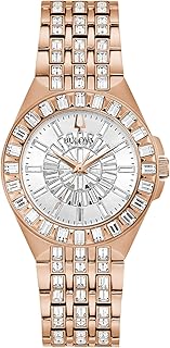 Bulova 여성용 쿼츠 팬텀 로즈 골드 톤 스테인리스 스틸 팔찌, 로즈 골드., 팬텀 쿼츠 로즈 골드 톤 스테인리스 스틸 투톤 스테인리스 스틸 팔찌 크리스탈